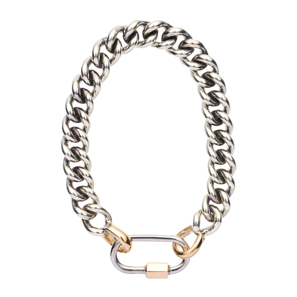 Marla Aaron Silver Mini Mega Curb Chain Bracelet with Yellow Gold Loops