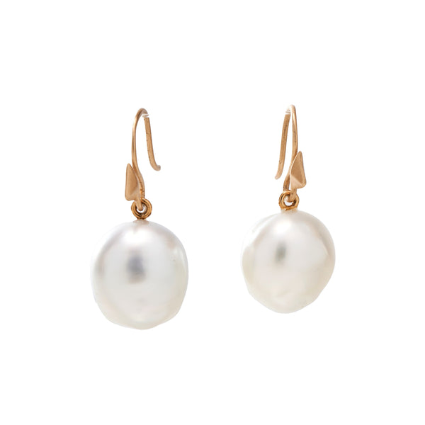 Gillian Conroy 14k Gold Thorn and White Baroque Pearl Drop Earrings