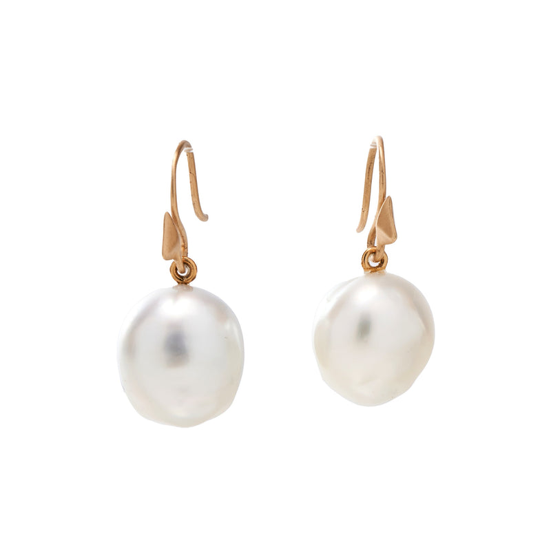 Gillian Conroy 14k Gold Thorn and White Baroque Pearl Drop Earrings