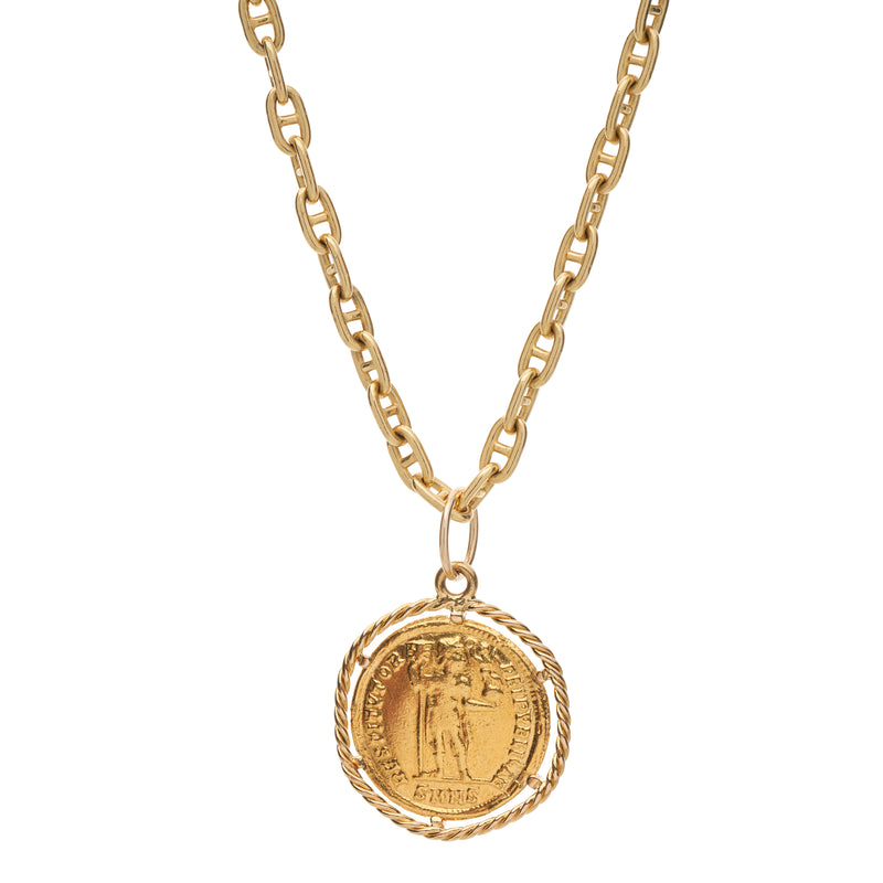 Vintage 22k Coin in 18k Twist Bezel Pendant