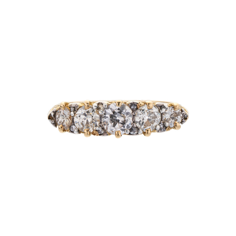 Antique Victorian 18k Euro-Cut Diamond Half Hoop Band Ring