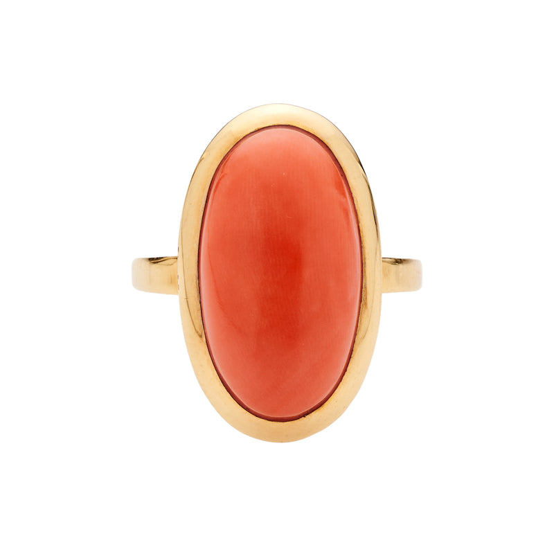 Antique 1930's 14k Gold Oval Coral Ring