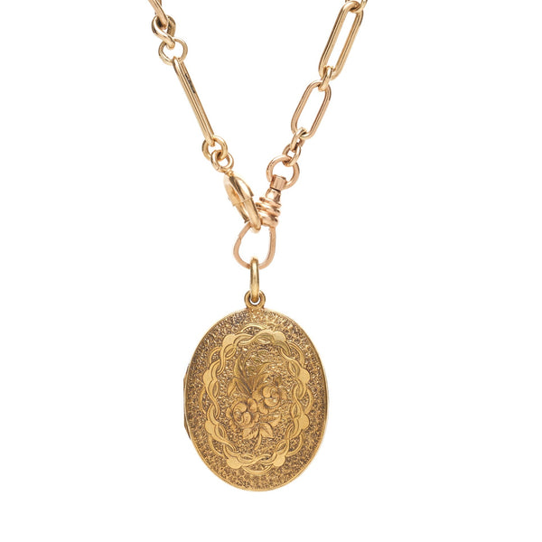Antique Victorian 15k Engraved Oval Locket Pendant