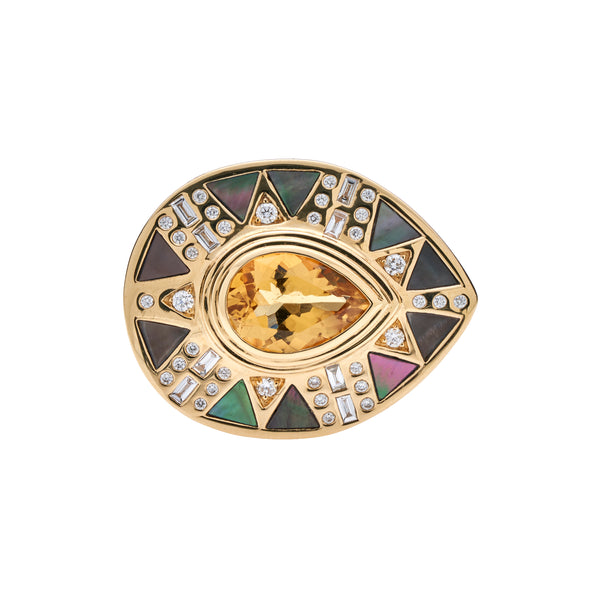 Harwell Godfrey 18k Cleopatra's Tear Yellow Beryl Koine Cocktail Ring