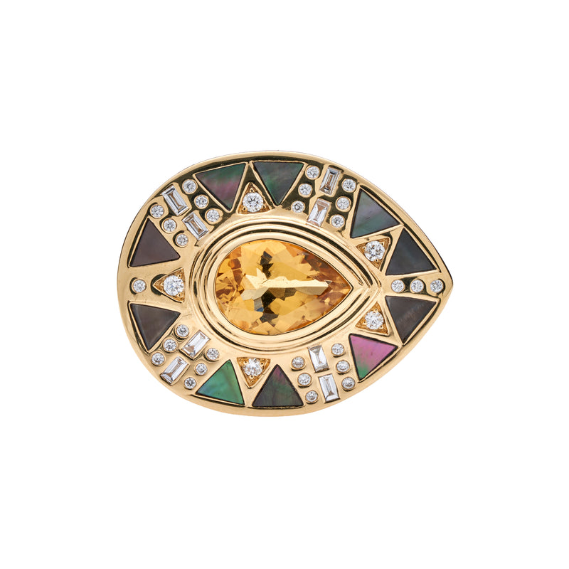 Harwell Godfrey 18k Cleopatra's Tear Yellow Beryl Koine Cocktail Ring