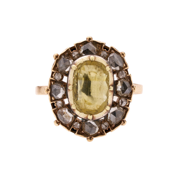 Antique Georgian 15k Silver Chrysoberyl & Rose-cut Diamond Halo Ring