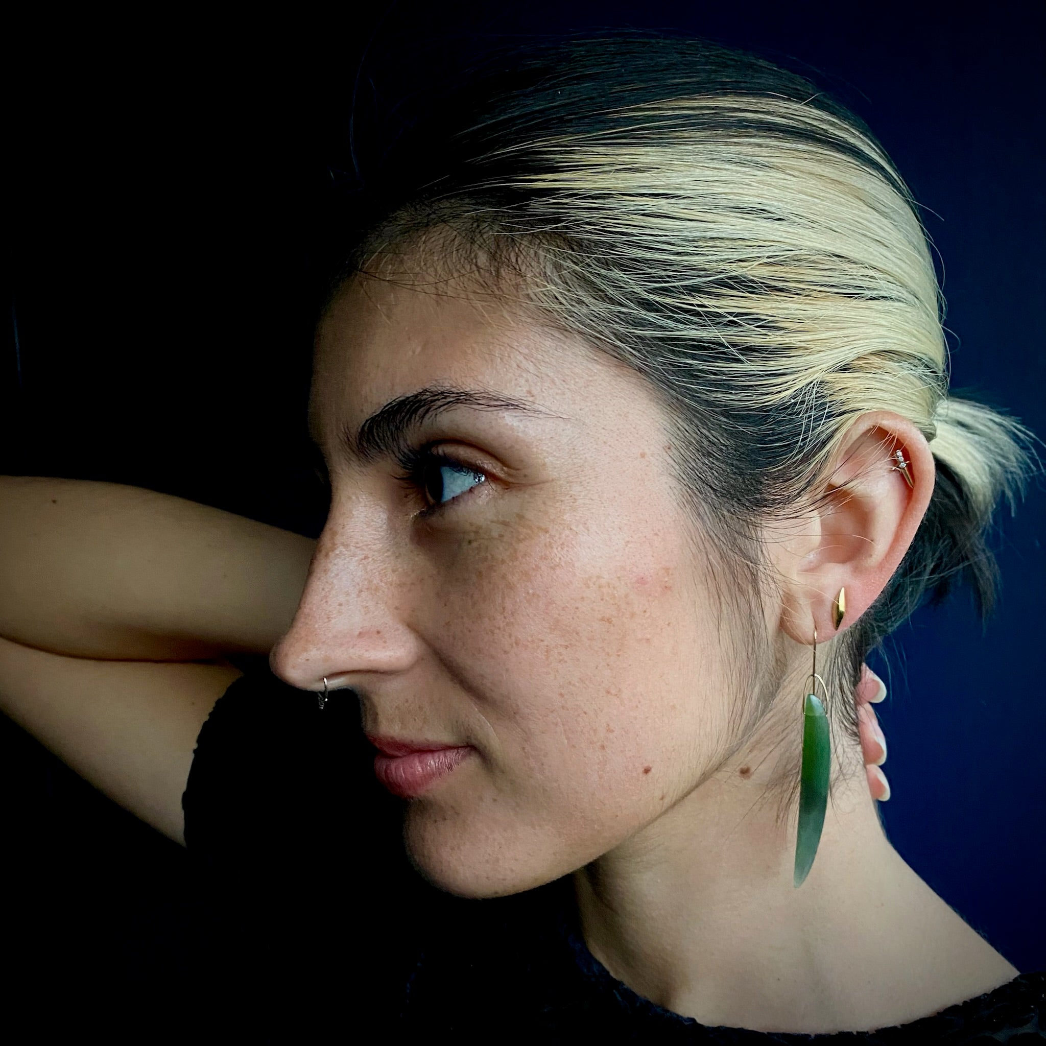 Gabriella Kiss 14/18k Nephrite Jade Bean Earrings