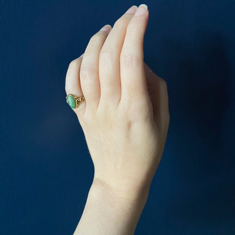 Antique Art Nouveau 14k Oval Jade Cabochon Ring