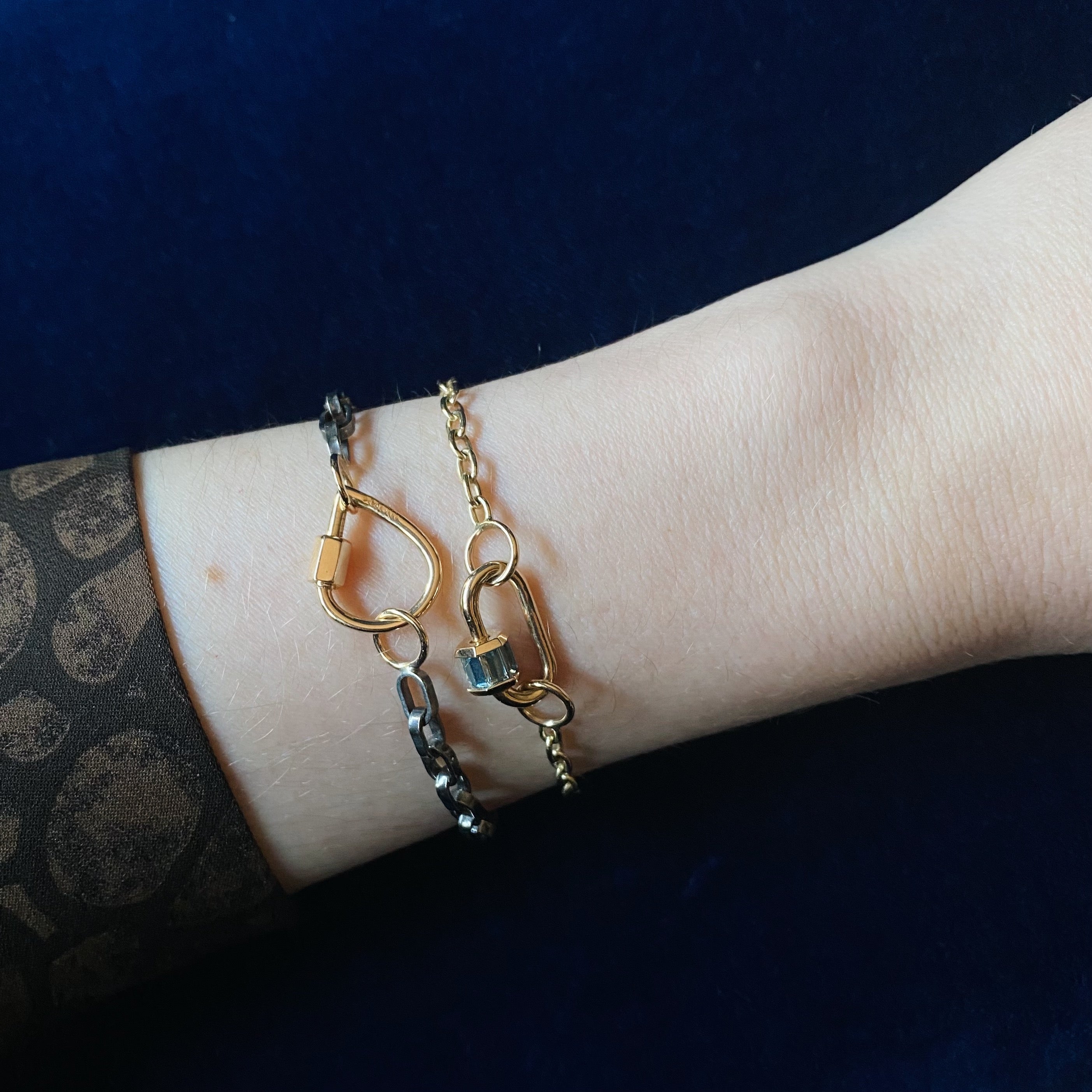 Marla Aaron Blackened Silver Biker Chain Bracelet with Yellow Gold Loops 6.5"
