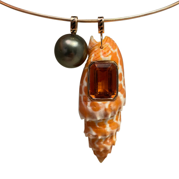 Dezso 18k Large Spotted Natural Shell with Citrine Pendant
