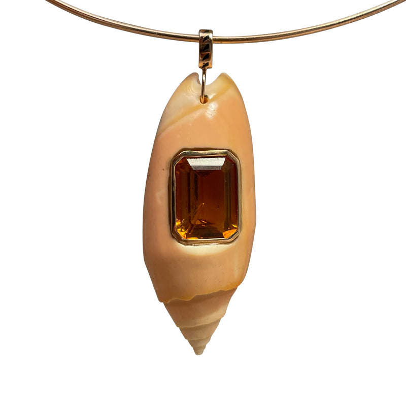 Dezso 18k Large Natural Shell with Citrine Pendant