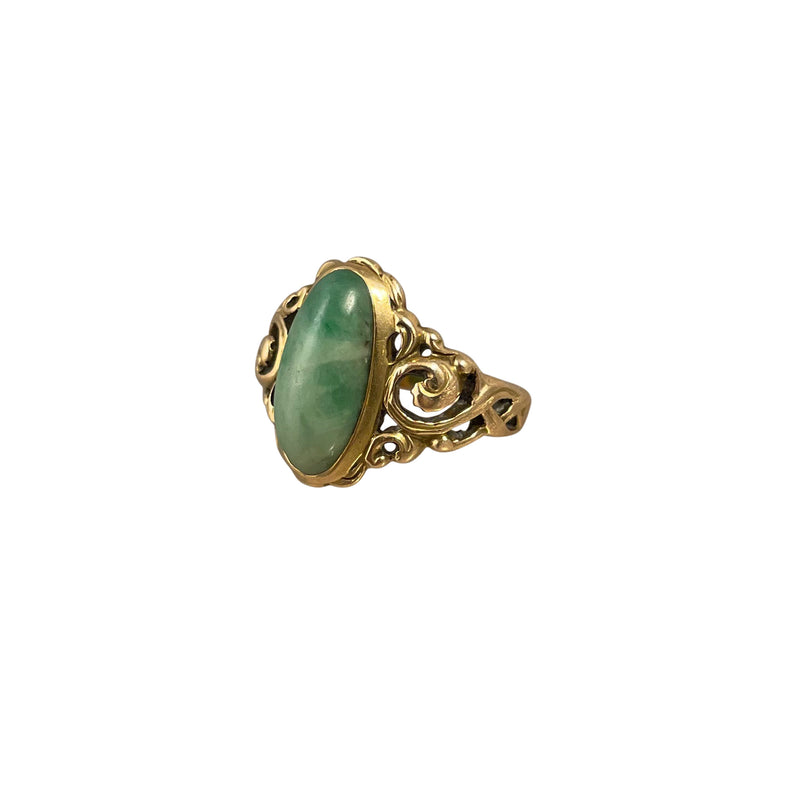 Antique Art Nouveau 14k Oval Jade Cabochon Ring