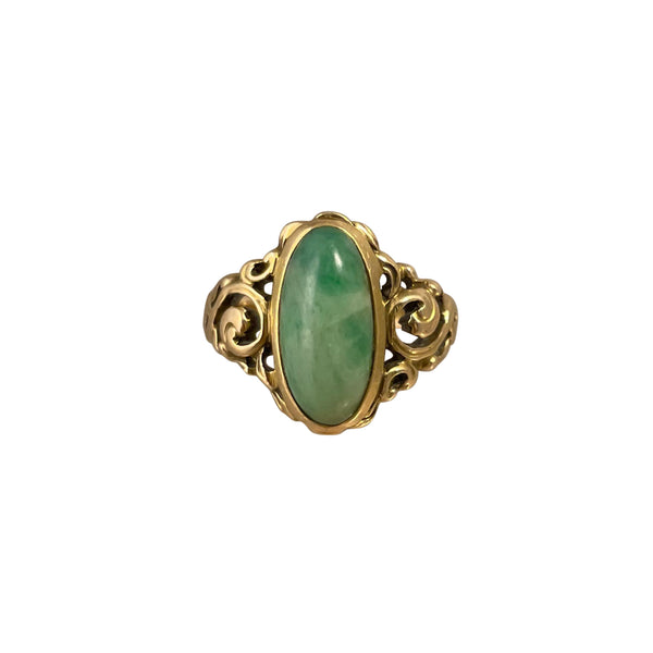 Antique Art Nouveau 14k Oval Jade Cabochon Ring