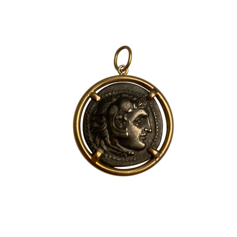 Vintage Round Coin w/ 14k Gold Bezel Pendant