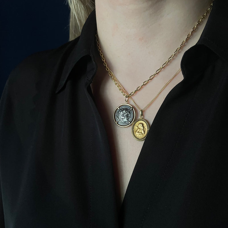 Vintage Round Coin w/ 14k Gold Bezel Pendant