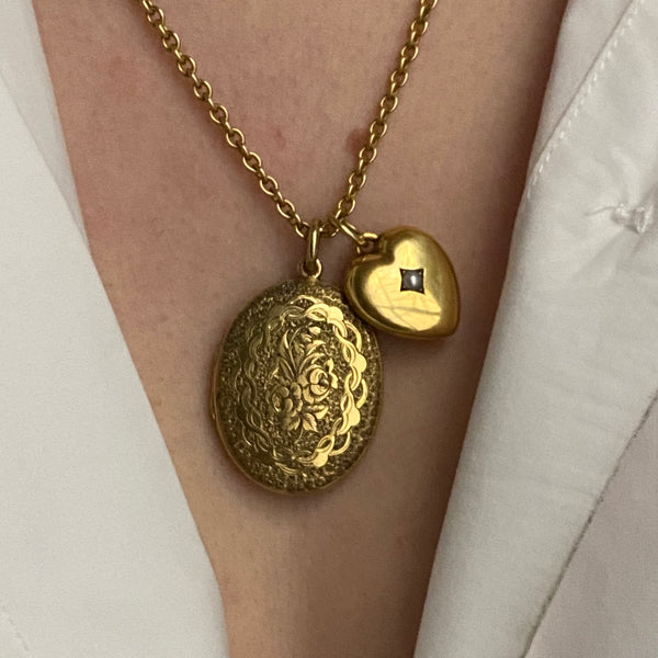 Antique Victorian 15k Engraved Oval Locket Pendant