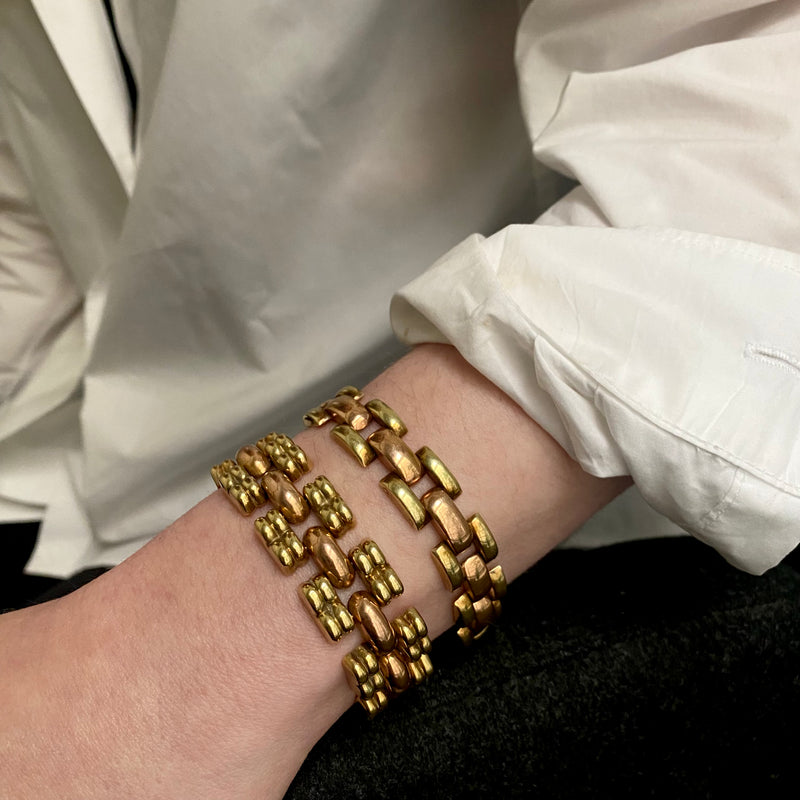 Vintage Retro 14k Rose & Green Gold Link Bracelet -  8"