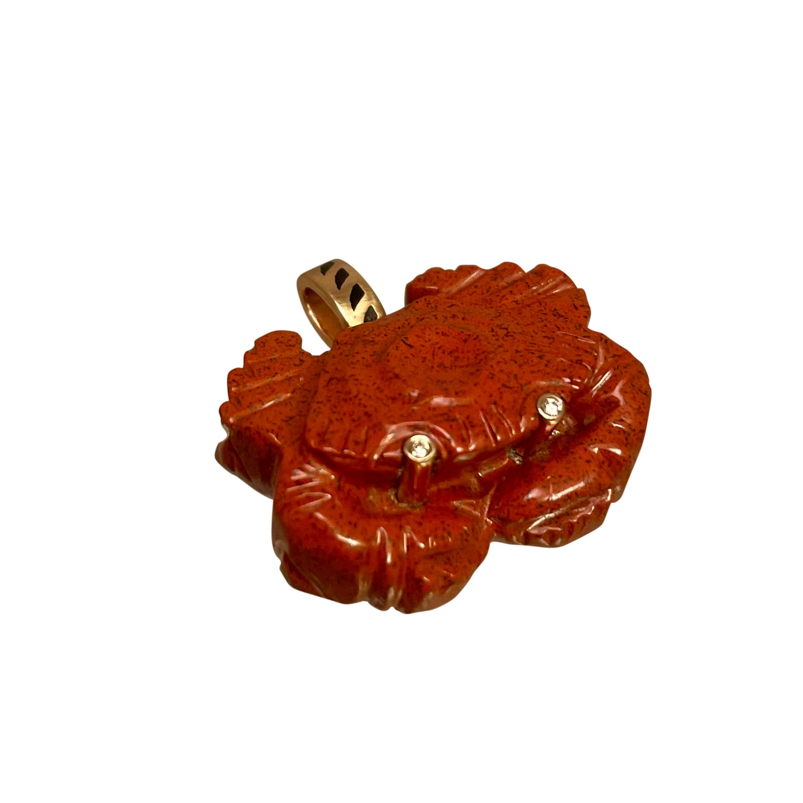 Dezso 18k Carved Red Jasper Crab Pendant w/ Diamond Eyes