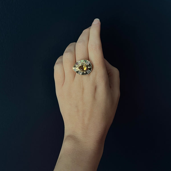 Harwell Godfrey 18k Cleopatra's Tear Yellow Beryl Koine Cocktail Ring