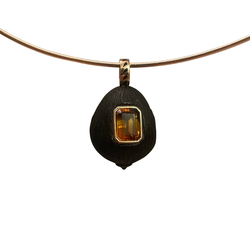 Dezso 18k Carved Ebony Coquito with Madeira Citrine Pendant